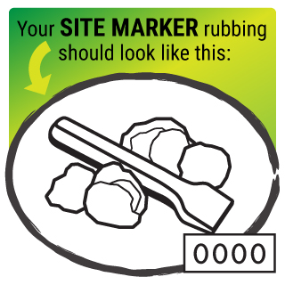black and white illustration of a stone chisel in a pile of rocks